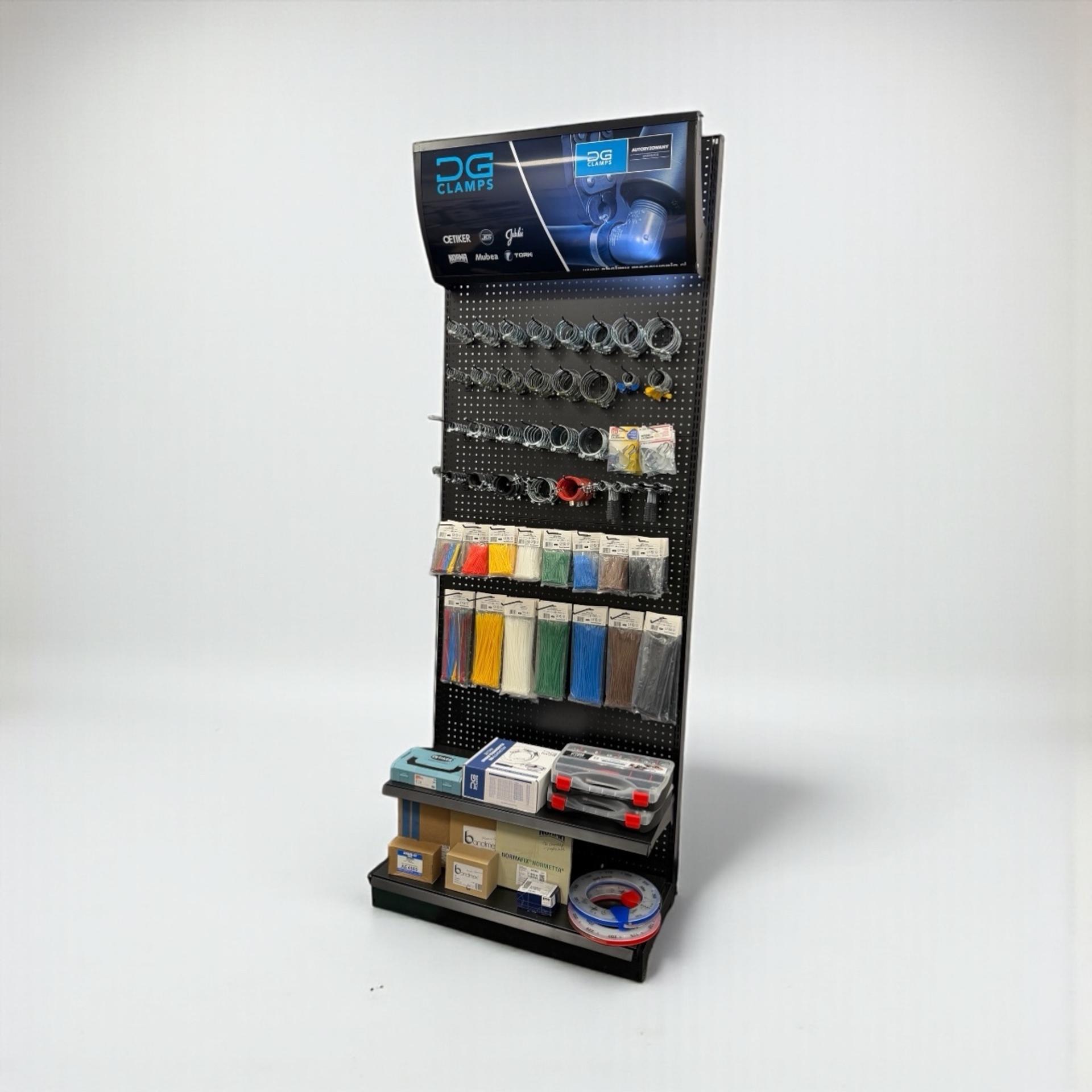 Regał ekspozycyjny 250x92x45 cm + 60 haków | podświetlana attyka LED 88x40